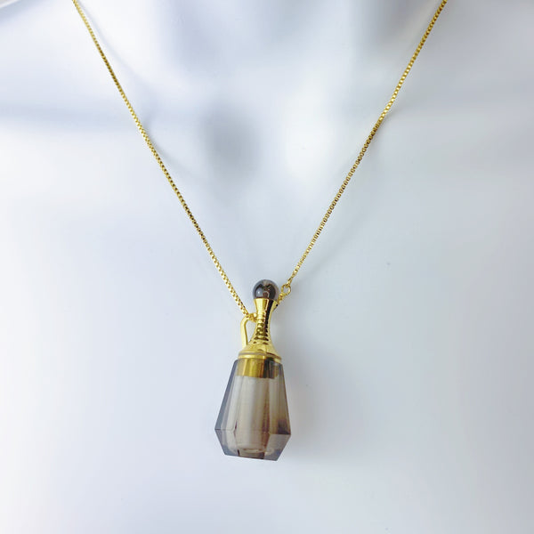Smokey Quartz Crystal Bottle Necklace- Gold